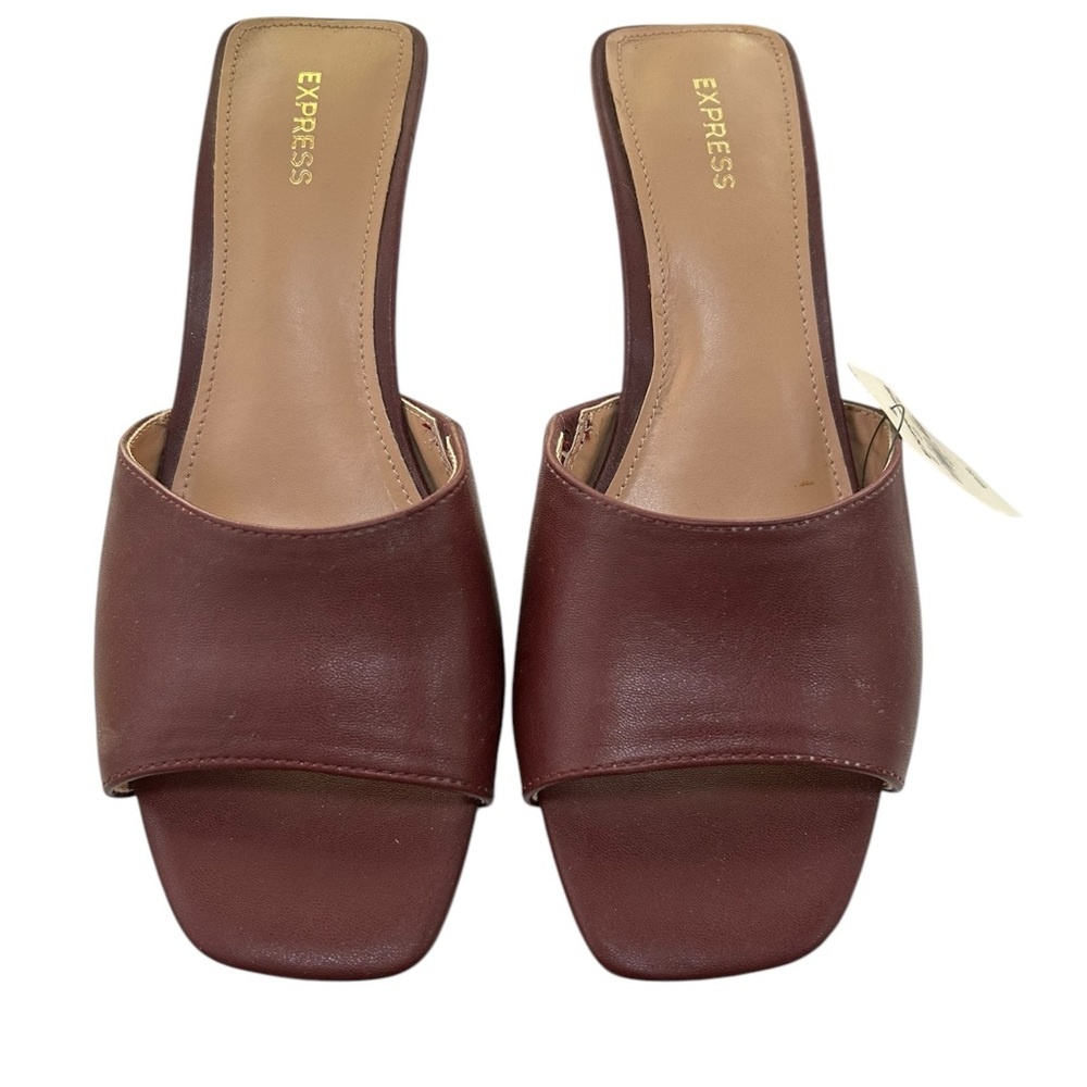 Express Brown Leather Mules with Square Toe